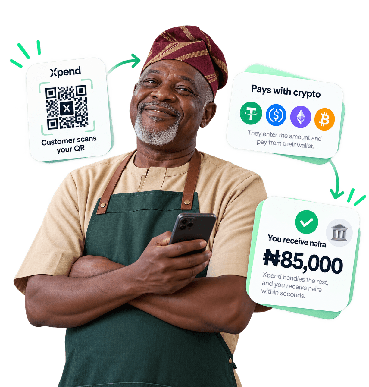 Merchant accepting crypto payments with Xpend